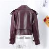 Уличная короткая куртка из кожи бордового цвета с красными карманами и лацканами для женщин, куртка с длинным рукавом, осенняя свободная верхняя одежда для женщин