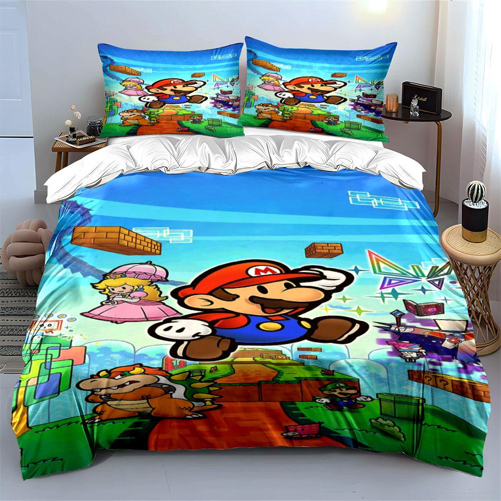 Mario-themed characters and blocks. Bedding sets Duvet cover sets Duvet covers Pillowcases(1 * Duvet Cover 2 * Pillowcases, without duvet insert)