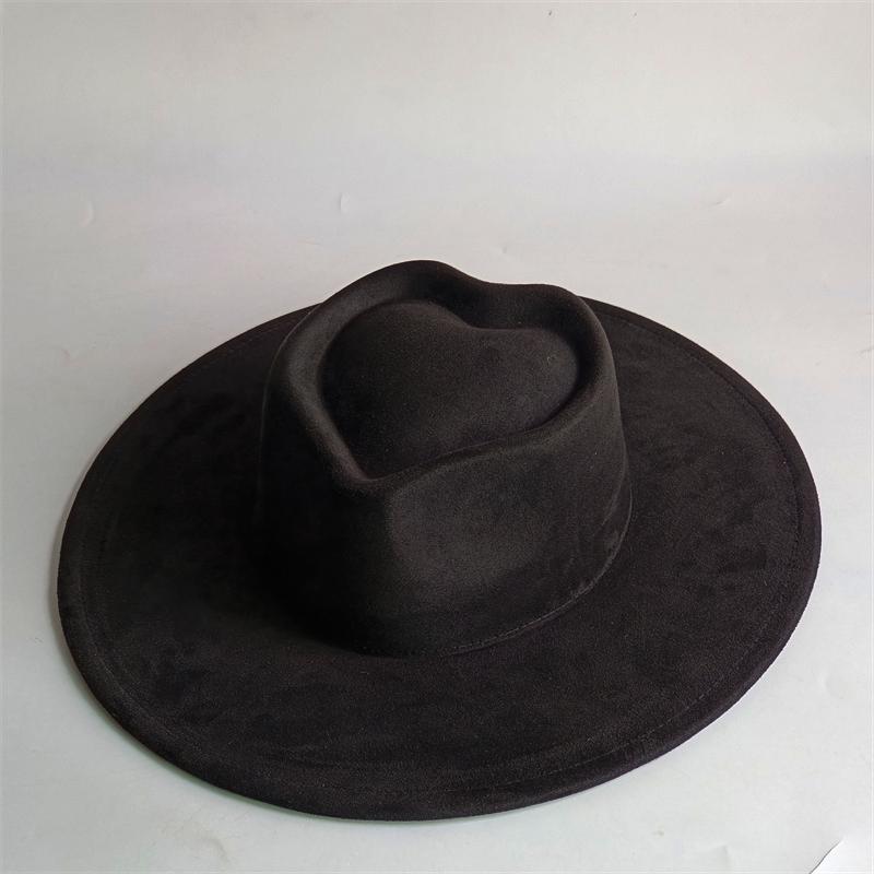 Vegan Suede Fedora Rancher Hats Blank Hats For Burning Multicolor Teardrop Shaped Top 9.5Cm Brim Unisex Jazz Hat Church Hat