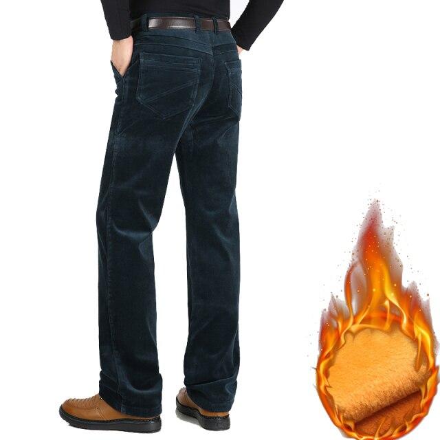 Autumn Winter Velvet Corduroy Pants Men Business Casual Pants Loose Elastic Middle-aged Straight Fleece Thick Corduroy Trousers