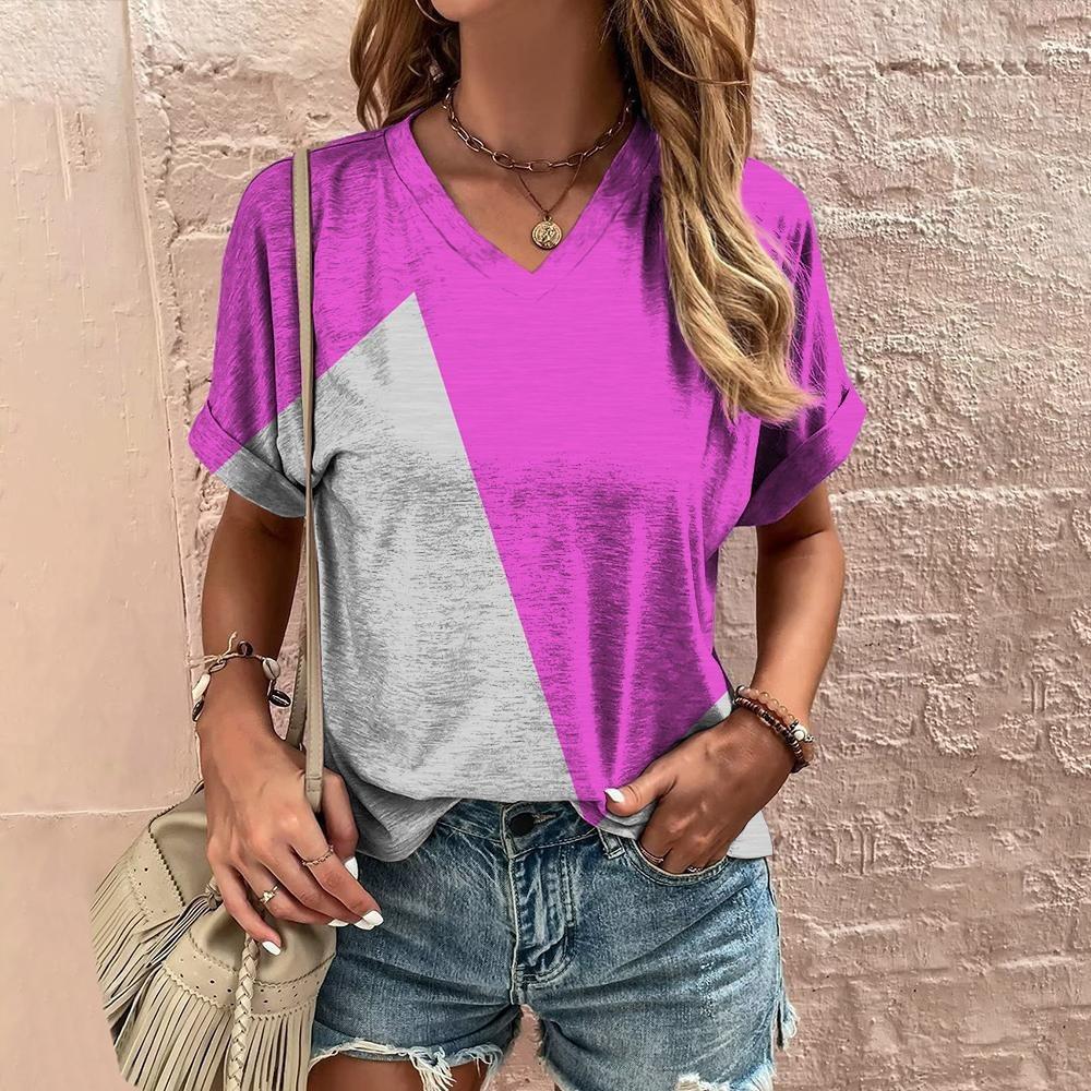New In T Shirt For Women Summer Casual Short Sleeve V-Neck Tee Fashion Streetwear Female Oversized Clothing Women's T-Shirts