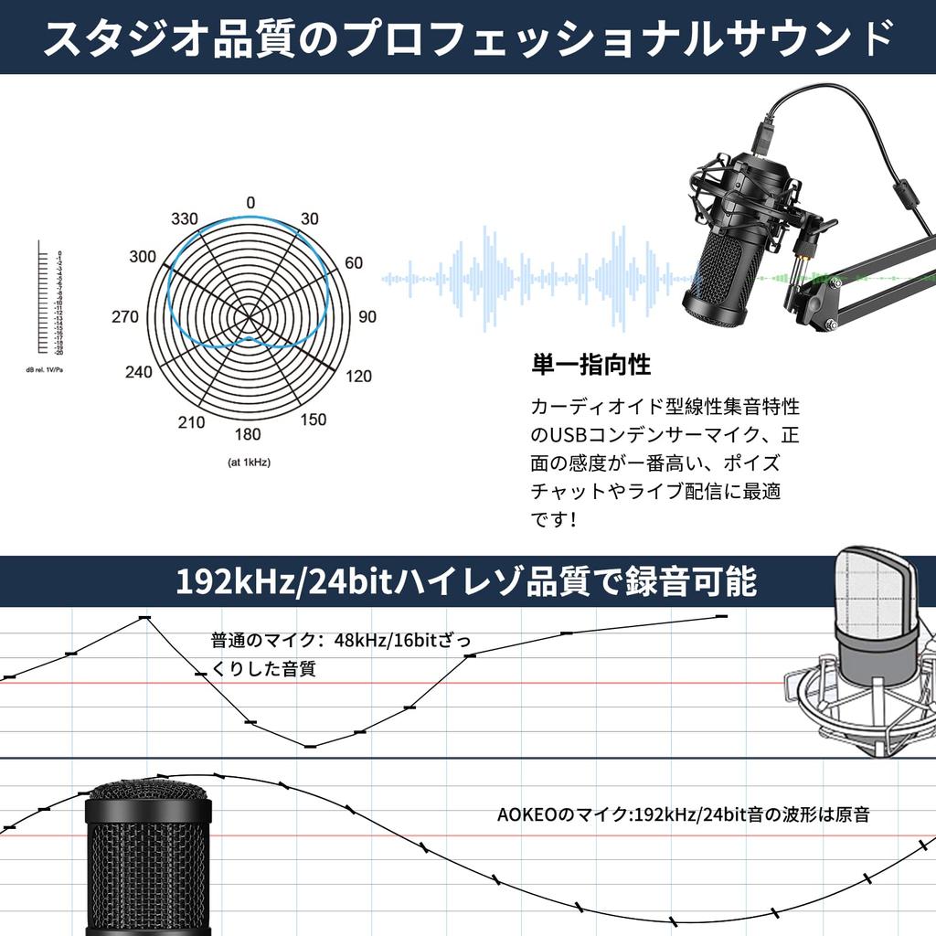 Aokeo USB Microphone Condenser Microphone PC Microphone Microphone Set Pop Guard and Arm PC Microphone Applicable Recording Live Game Commentary Work