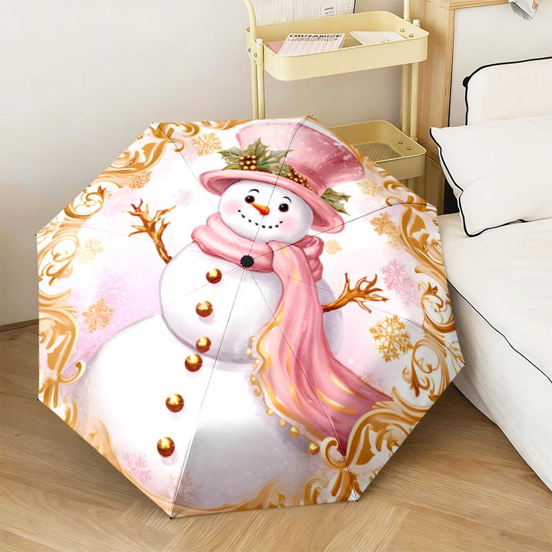 Christmas gifts, bells, Santa Claus, snowman, Christmas tree umbrella, home essential, wrought iron tri-fold portable all-season outdoor umbrella H27