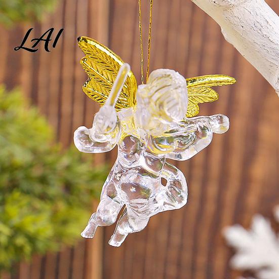 Clear Angel Figurines 4Pcs Winged Hanging Ornaments Figurines Winter Wedding Atmosphere Props Christmas Tree Decor Seasonal Home Party Supplies