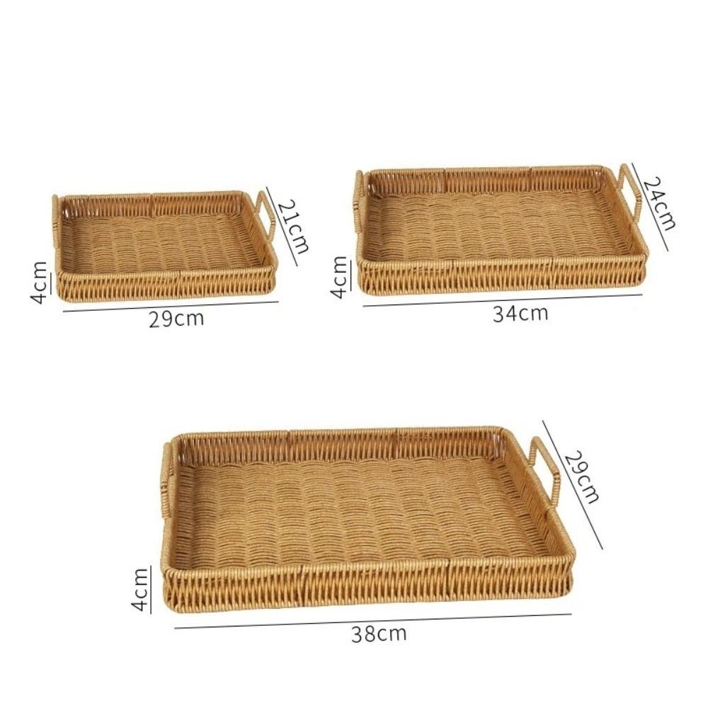 Handwoven Wicker Serving Tray Woven Handheld Plastic Rattan Storage Tray Kitchen Storage