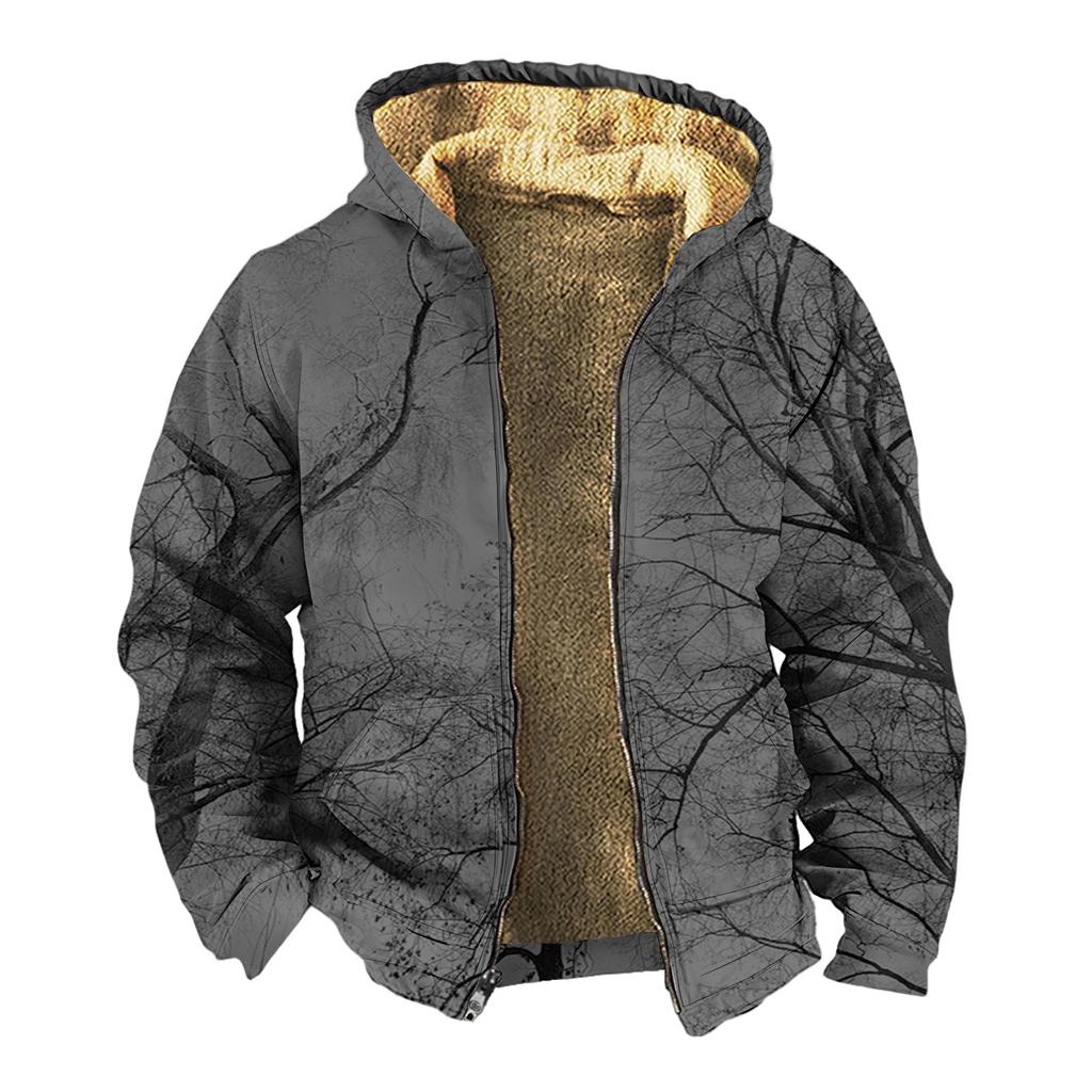 Мужская зимняя флисовая толстовка с капюшоном на молнии с накладным карманом, повседневная куртка