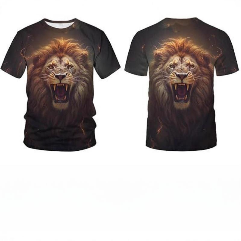 Летний топ с круглым вырезом и 3D-принтом в виде льва, модная повседневная мужская футболка с коротким рукавом