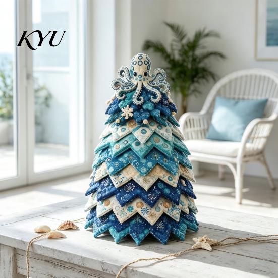 Easy Sewing Kit for Beginners DIY Quilted Ocean Christmas Tree Kit, Holiday 3D Fabric Patchwork Craft Project Coastal Theme Handmade Padded
