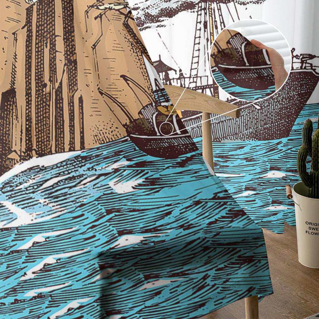 Retro Illustration Lighthouse Sailing Ship Sheer Curtains for Living Room Decor Window Curtains Kitchen Tulle Voile Curtains