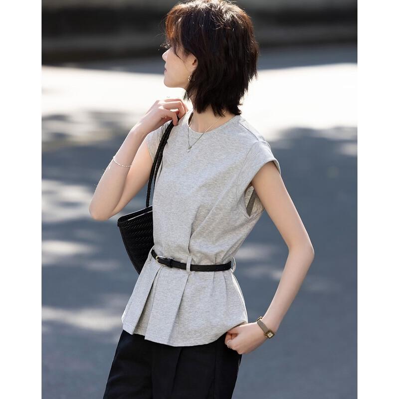 Demana Women's Summer Slimming Flutter Sleeve Pleated T-Shirt