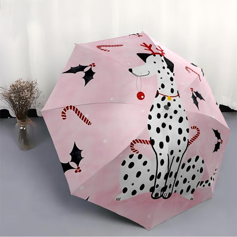 1pc Christmas Dalmatian Automatic Folding Umbrella - Portable Collapsible Design, 8-Rib Iron Frame, Durable Fabric yy251125110