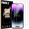 [2 Pieces] Transparent Tempered Glass for iPhone 14 Pro (6.1")