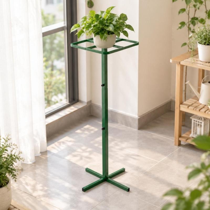 Reconfigurable Garden Support Stand, Green Metal Frame with Screw-Secured Sections and Divided Top for Dragon Fruit and Tall Foliage