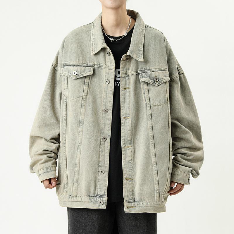 Retro Hong Kong Style Denim Jacket for Men Loose and Slim and Versatile Washing Temperament