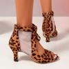 Женская обувь 2024 года, брендовые женские босоножки с молнией сзади, модные с леопардовым принтом, для офиса и карьеры, новые босоножки с открытым носком и каблуком больших размеров