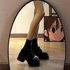 Black Platform Small Leather Shoes Women's Autumn and Winter New Muffin Thick Heel Mary Jane Shoes Round Head Lace-up Loafers