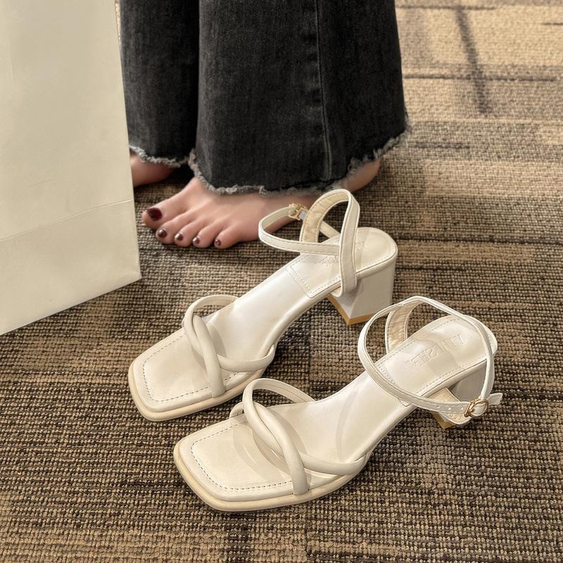 Sandals Women's Summer 2025 New Fashion Versatile Gentle Retro Thick Heel Non-slip Word with High Heels Summer