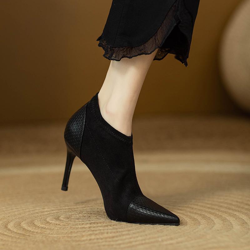 Splicing Thin Heel Short Boots for Women Spring Autumn Sexy Stiletto Heel Pointed Toe Bare Boots Female Ankle Boots Shoes 35-40