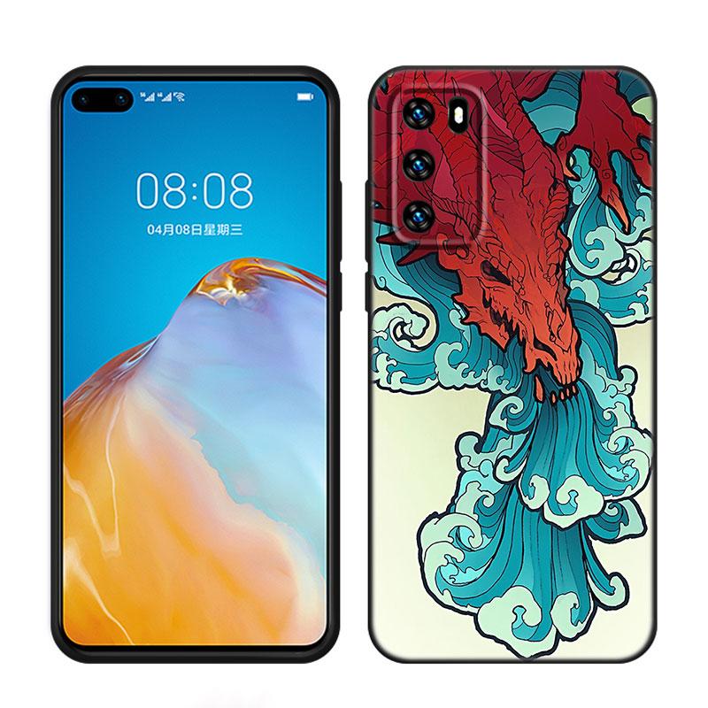 Японская волна Аниме Дракон Тигр Чехол для телефона для Huawei P10 P20 P30 P40 Lite P50 P60 Art P50E P Smart Z 2018 2020 2021 Pro 2019