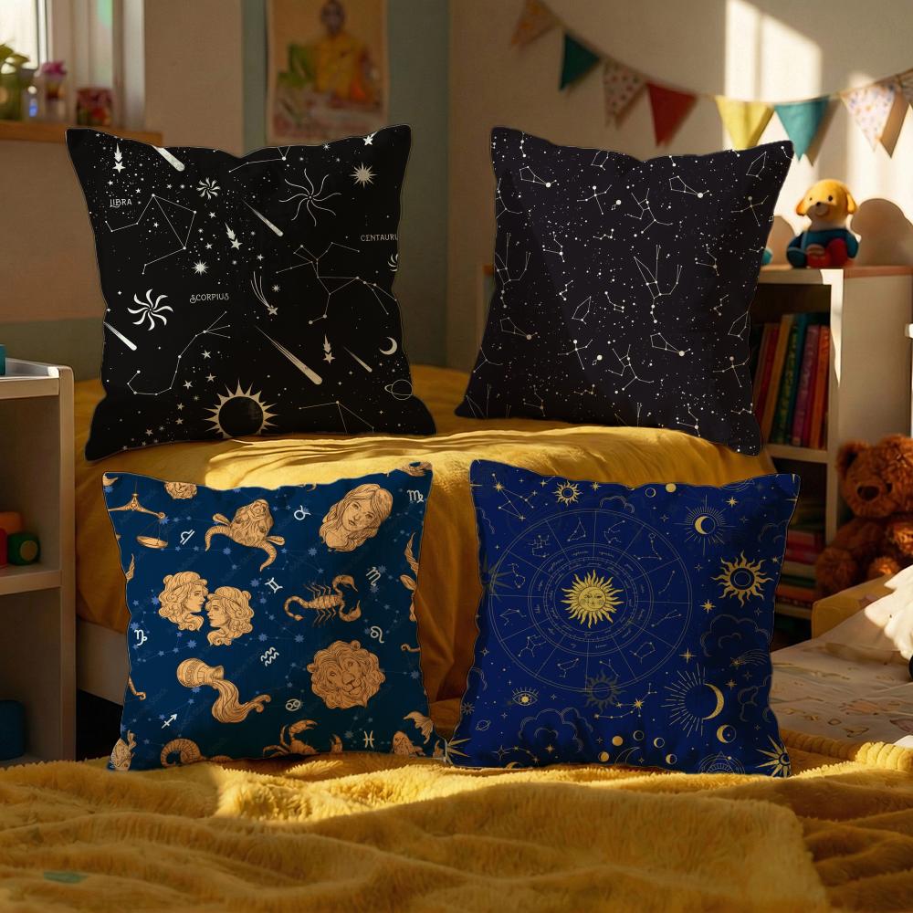 Constellation Pattern Cushion Cover Set of Decorative Short Plush Pillow Covers for Sofa Soft Cushion Case x cm
