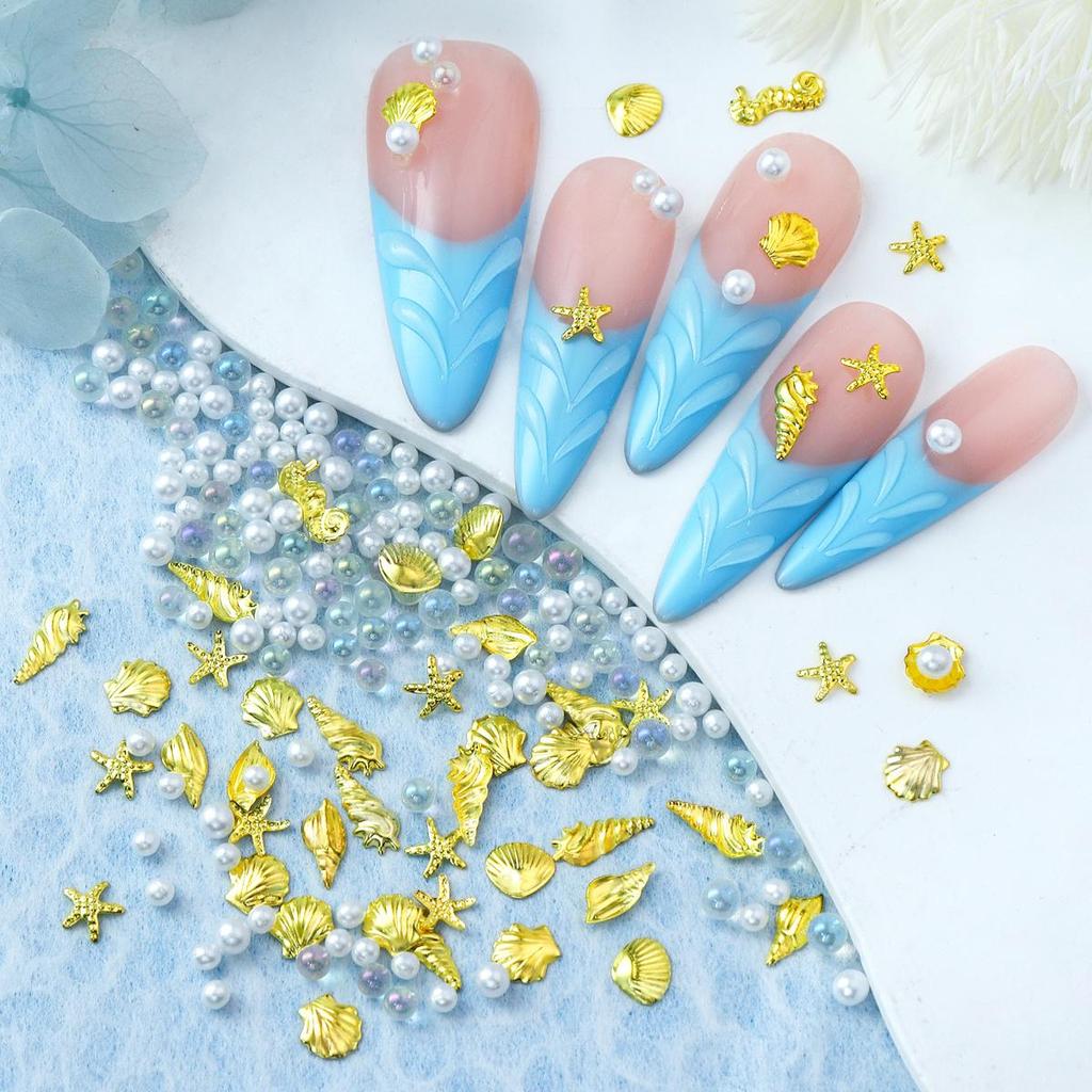 1 упаковка Y2K Металлические 3D Шармы для Нейл-Арта с Ракушкой, Морской Звездой, Морской Раковиной, Металлические Заклепки, Детали для Ногтей, Жемчужная Страза, Летние Принадлежности для Ногтей