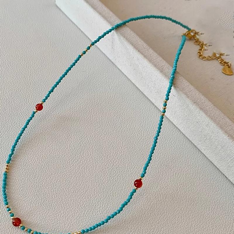 Оптимизировать бирюзовые стеклянные бусины бисерное ожерелье изысканная мода универсальный высокое чувство темперамента нишевый дизайн персонализированные изделия
