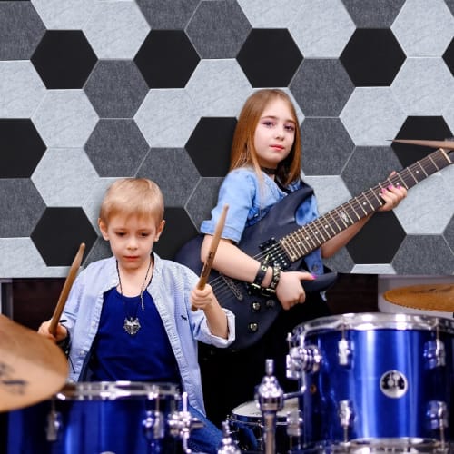 Звукопоглощающие шестиугольные панели AGPTEK, 30x26x0.9см, упаковка 12 штук, полностью самоклеящиеся, звукоизоляционные панели высокой плотности, самоклеящаяся звукоизоляционная панель