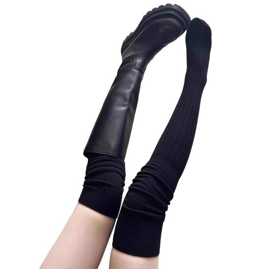 Чулки-ботфорты для женщин, с присборенным верхом, из толстого хлопка, вязаные, выше бедра, зимние, осенние гетры