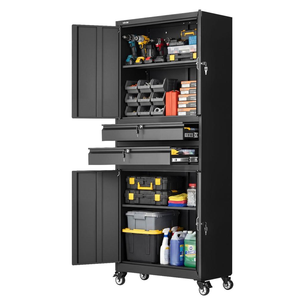 VEVOR Metal Storage Cabinet with Wheels, 81.5 kg Shelf Load Capacity