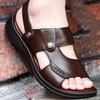 Summer Men's Leather Sandals Men's Thick-soled Beach Shoes Non-slip Open-toed Cowhide Sandals