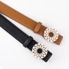 Womens Pearl Embellished Leather Belt With Alloy Buckle For Casual Dress And Jeans Accessories