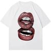 Women's Lip Print Pattern T-shirt Y2k Summer Round Neck Retro Streetwear Fashion Kawaii Minimalist Top
