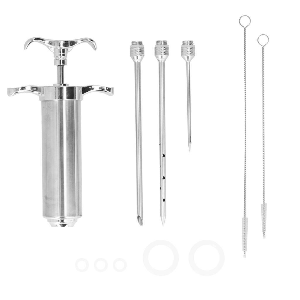 2 OZ Meat Injector Syringe Stainless Steel Seasoning Injector Cooking Syringe with 3 Needles