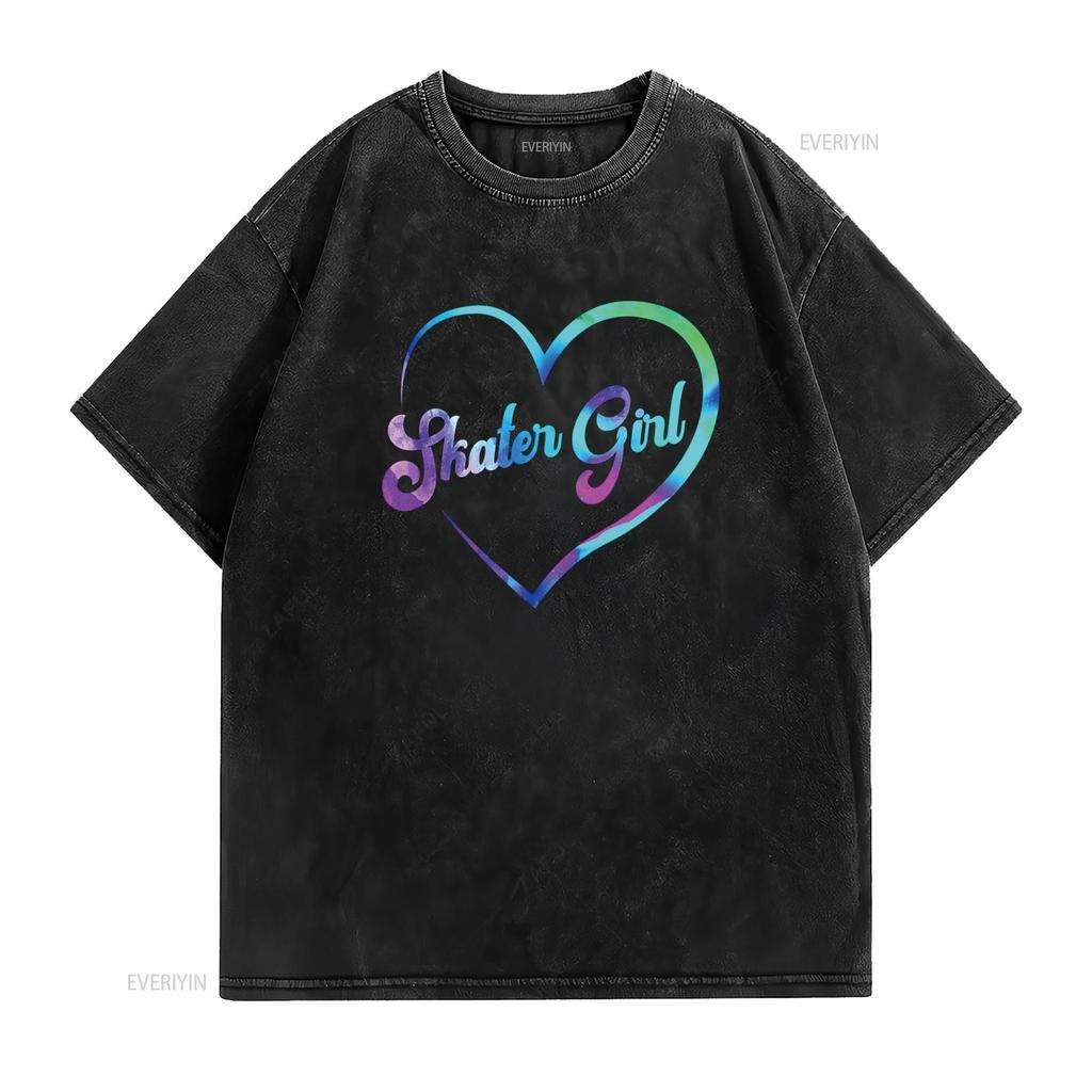 Skateboard Skater Girl Heart T Shirt vintage Washed fashion Comfortable streetwear designer clothes homme Casual