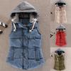 Женский осенне-зимний хлопковый жилет – Теплый безрукавный жилет короткого стиля с капюшоном