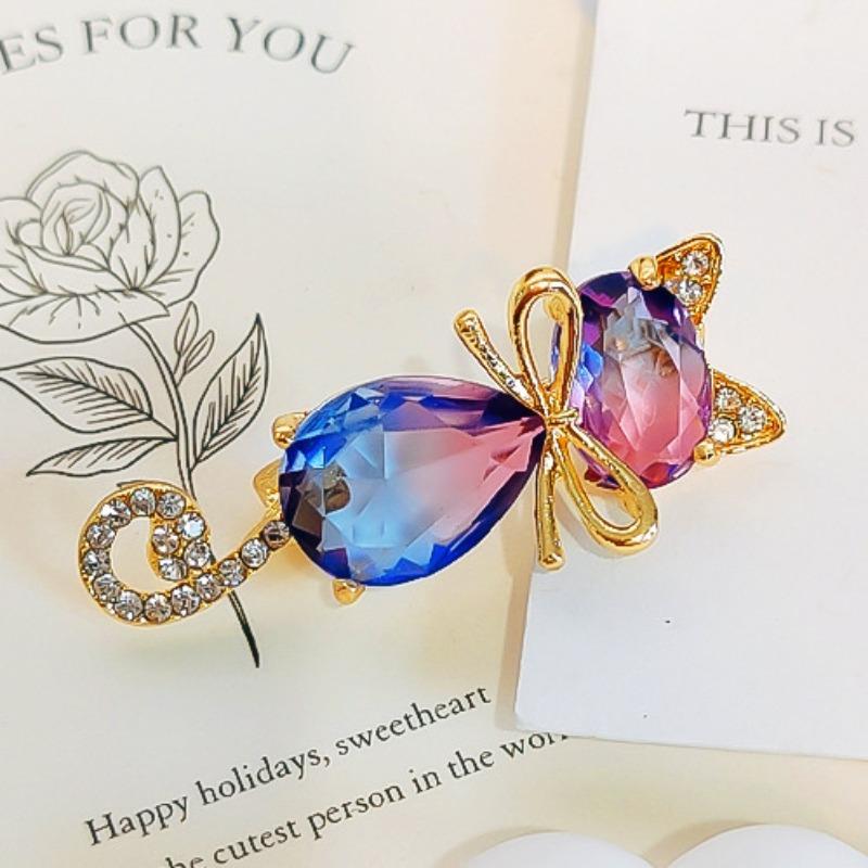 Милые броши в виде котенка с бантиком для женского костюма, шарфа, простые броши с кристаллами, милые броши в виде кошки, животного, ювелирные подарки