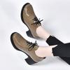 Round Head Small Leather Shoes Women's Embossed Cow Patent Leather Lace-up Single Shoes College Style Thick Heel Leather Shoes Four Seasons Shoes