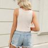 GMXIA Spring and Summer Micro Elastic Short Sleeveless Women's Top Solid Color Round Neck Basic Knitted Vest for Women