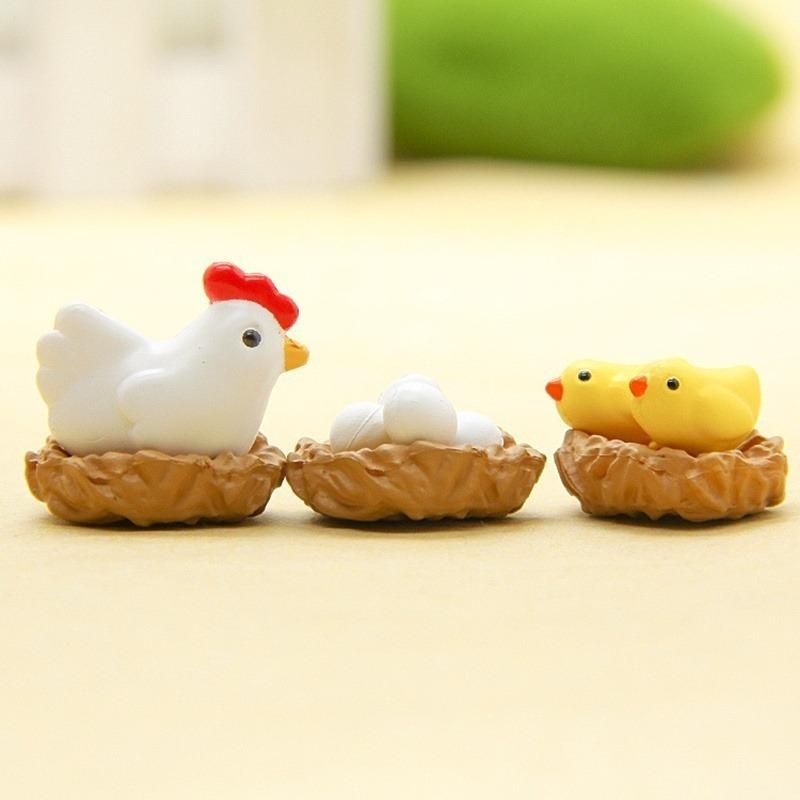 12pcs Figurines Cute Family Garden Miniatures Artificial Micro Landscape (2hens + 2nests + 4little Yellow Chickens + 4eggs)