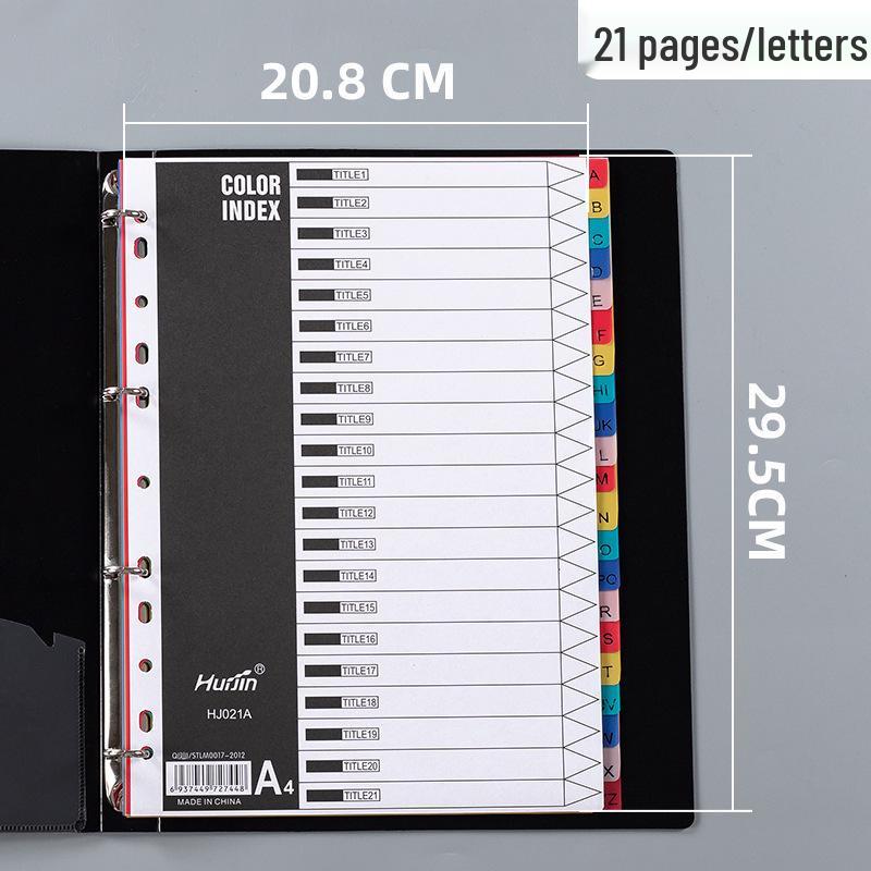Colored A4 Loose-leaf Index Dividers with 11 Holes - Numbered and Lettered Tabs
