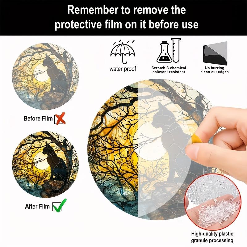 1pc Black Cat Sunset Front Art Stained Window Hanging, Suncatcher Acrylic Wreath Sign Garden Outdoor Decorative Artwork