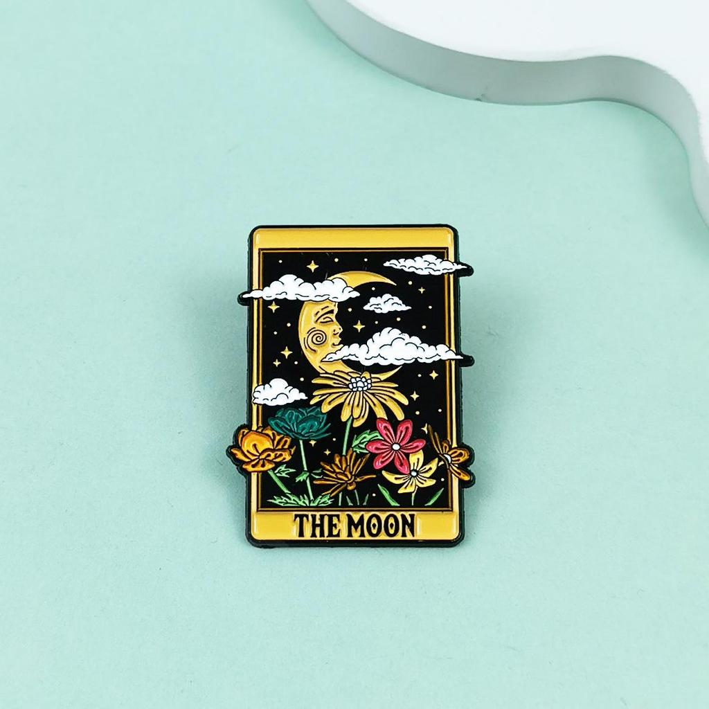 Colorful Moonlit Landscape Cartoon Brooch: Versatile Metal Pin for Backpack and Clothing Decoration