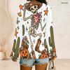 Women Plus Size V Neck Long Sleeve Curved Hem Halloween Raccoon Pumpkin Printed Top
