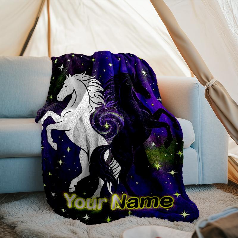 1PC Custom Name Equestrian Dreams Stars flannel blanket versatile,all-season throw suitable for the living room,bedroom,camping,travel,and gift