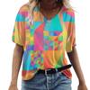 Womens Vneck Short Sleeve Abstract Curve Printed Tops Loose Tshirt Casual Blouse