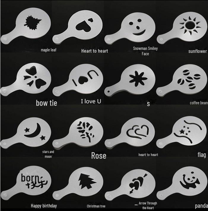 Набор из 16 трафаретов из ПВХ для выпечки и приготовления кофе латте
