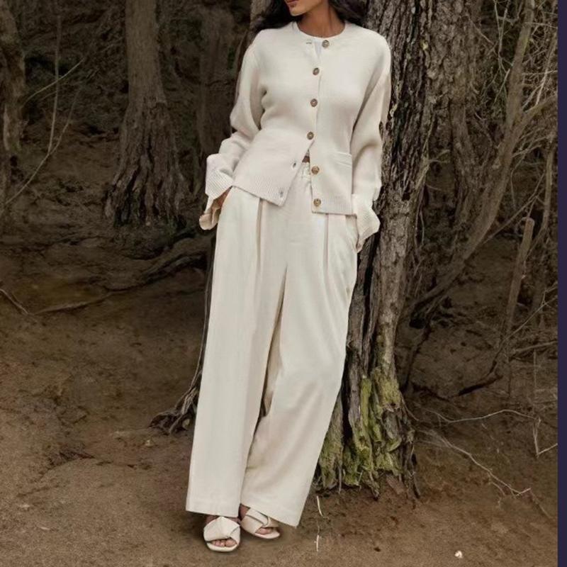 Женский премиальный однотонный свитер, элегантный модный тонкий свитер с высокой талией, кардиган с круглым вырезом, свободный длинный рукав, кардиган на пуговицах, пальто с карманами