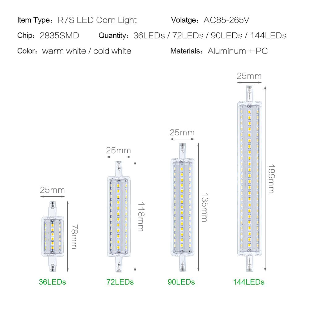 R7S светодиодная кукурузная лампа 4 Вт 78 мм 7 Вт 118 мм с регулируемой яркостью 2835SMD переменного тока 85-265 В замена 30 Вт 40 Вт 50 Вт 60 Вт галогенная лампа