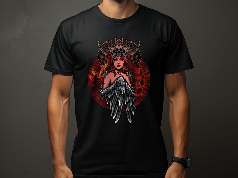 Dark Fantasy RPG T-Shirt, Winged Demon Artwork Tee, Tabletop Gaming Apparel, Rol