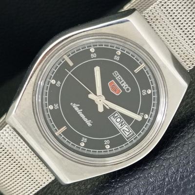 ЯПОНИЯ ВИНТАЖ SEIKO 5 АВТОМАТИЧЕСКИЕ 6309A МУЖСКИЕ ЧАСЫ ЧЕРНОГО ЦВЕТА циферблата a701661-5